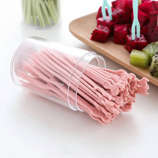 50 Pcs Fruit Forks Set with Box Reusable Mini Dessert & Snack Picks