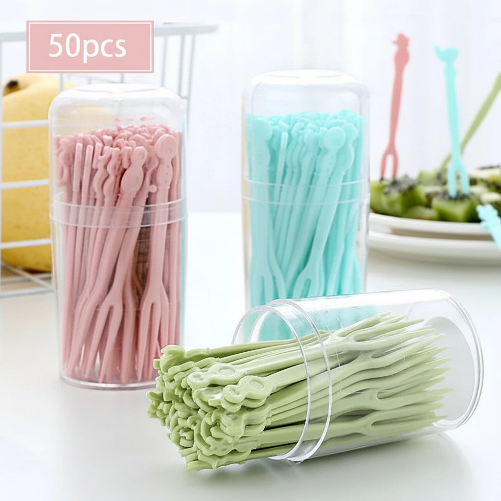 50 Pcs Fruit Forks Set with Box Reusable Mini Dessert & Snack Picks