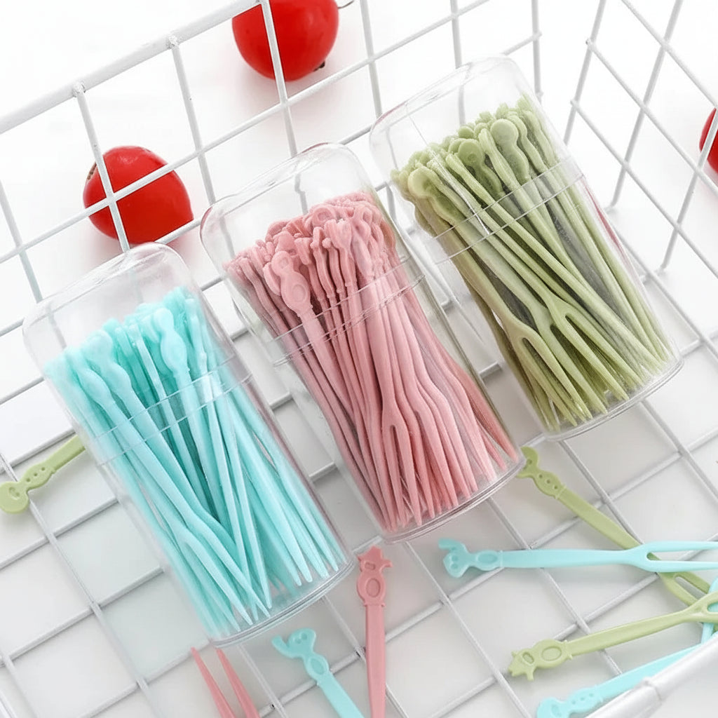 50 Pcs Fruit Forks Set with Box Reusable Mini Dessert & Snack Picks